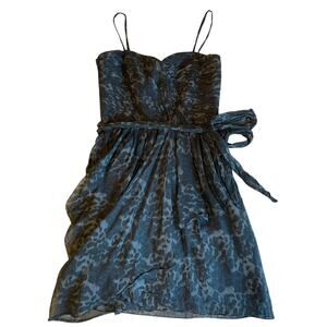 Rebecca Taylor Y2K Spaghetti Strap Cocktail Dark Gray Cheetah Mini Event Dress 8